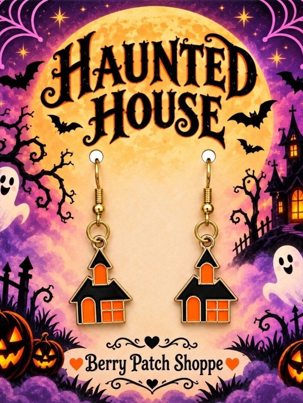 Spooky Eerie Haunted House Dangle Drop Earrings